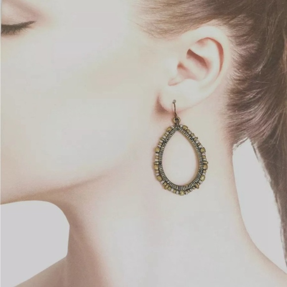 "ROCKY COVE" Antiqued matte gold tone Hook Drop Earrings NEW with tags